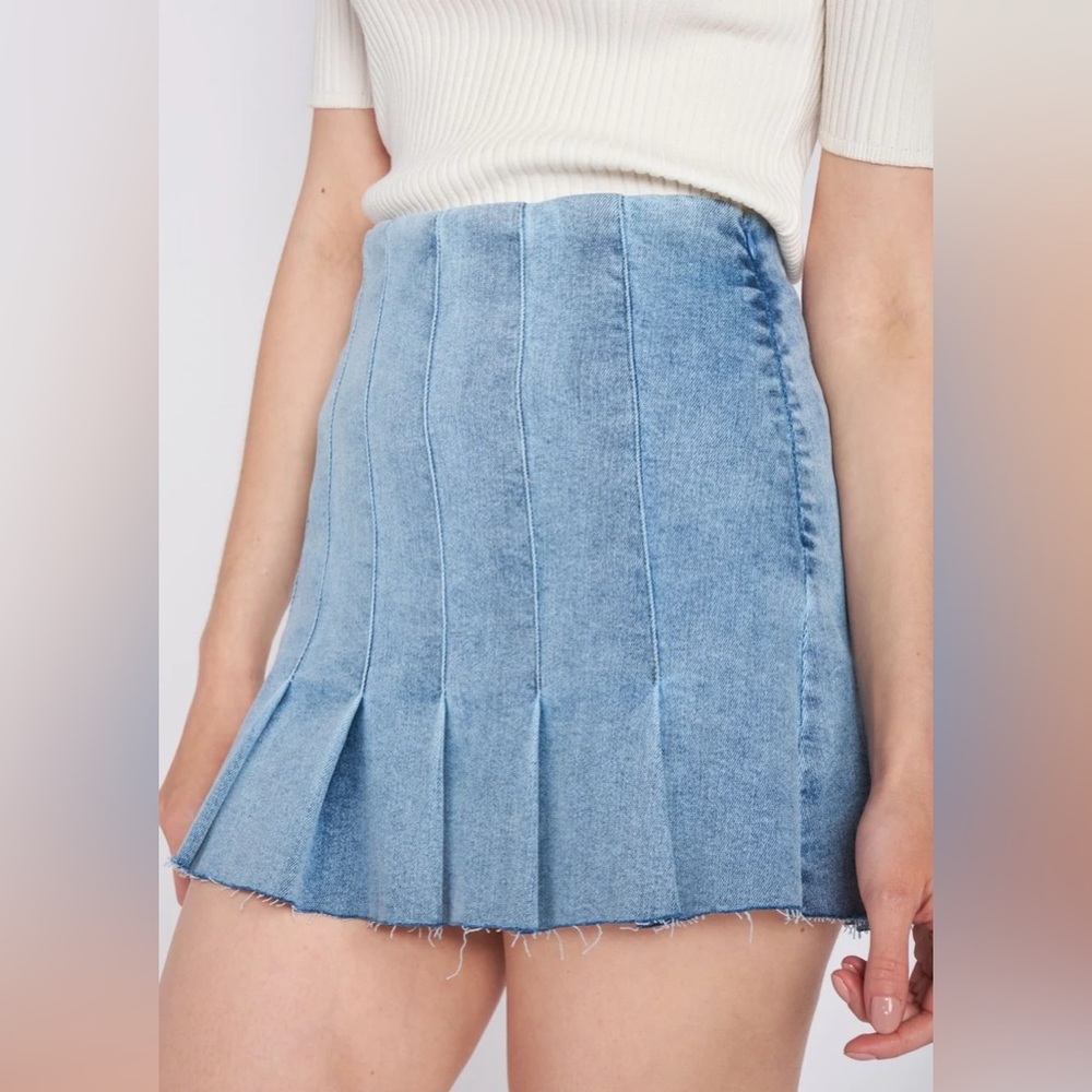 Denim Pleated Skirt